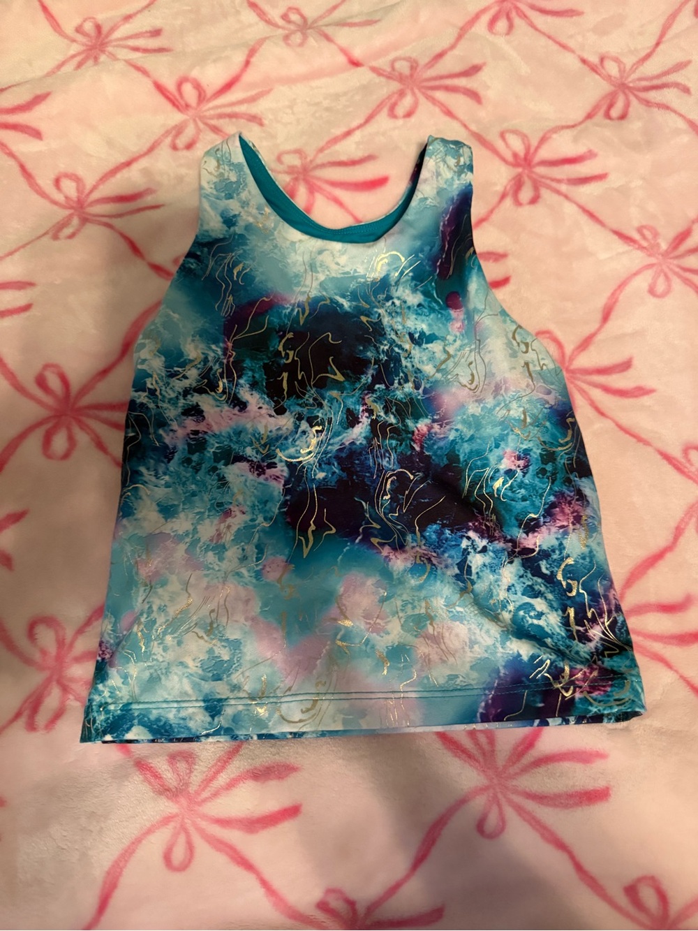 MTA Sport Blue Marble Print Tank Top with Gold Accents